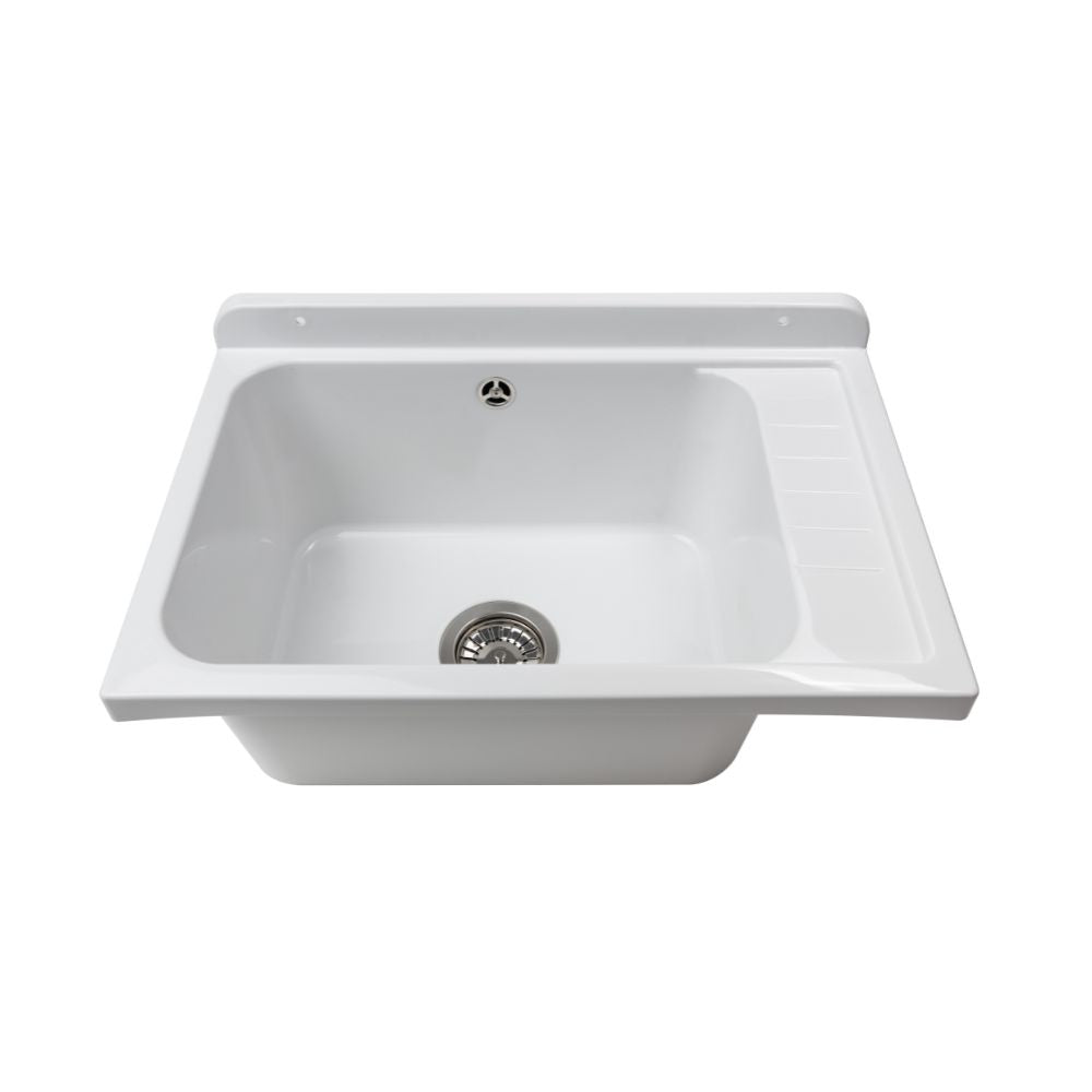 Lavatoio pilozzo a muro 58x38 in polipropilene bianco con Kit scarico autopulente 2051FSCAT