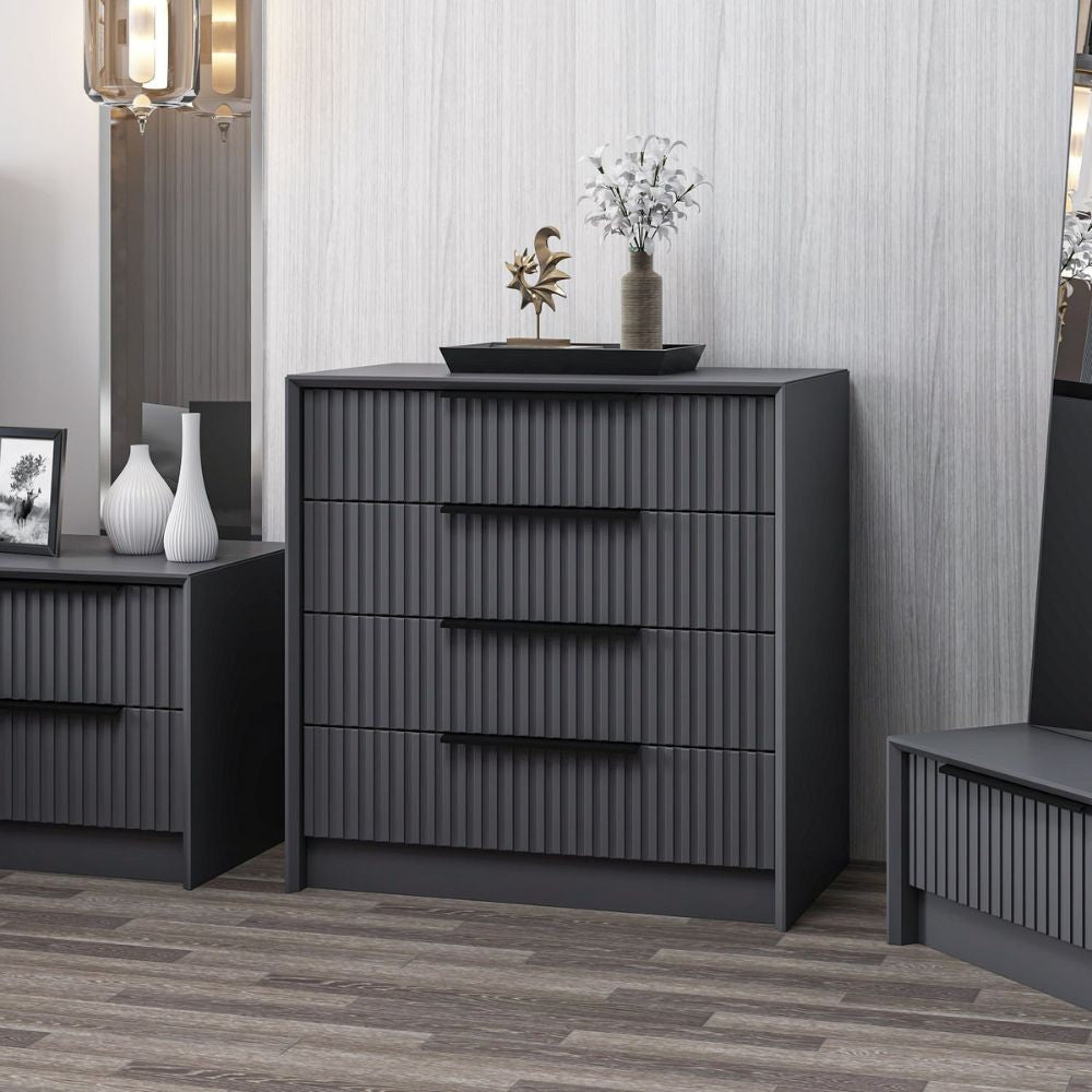 Cassettiera 4 cassetti incassati Kale antracite effetto cannettato 72x42x77H