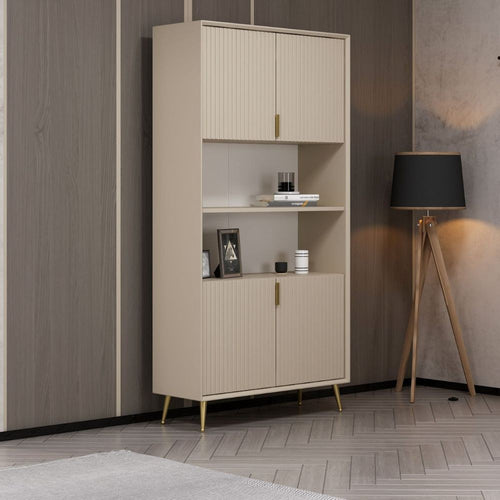 Credenza alta Kale effetto cannettato cashmere 90x35x180H - Eleganza Verticale