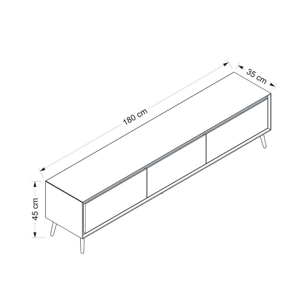 Porta TV Mandy bianco 180x35x45H con 3 ante e piedi neri