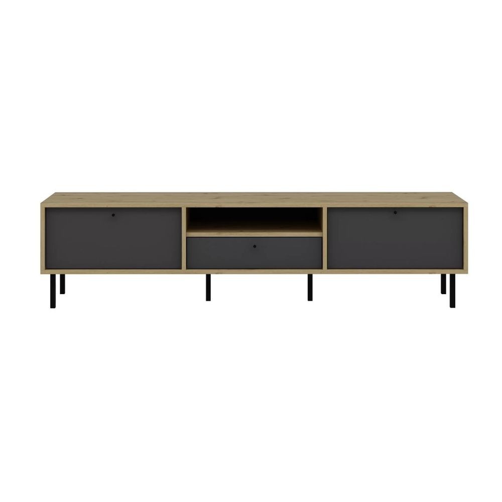 Porta TV Lida antracite e rovere 180x40x45H con 3 ante e vano a giorno