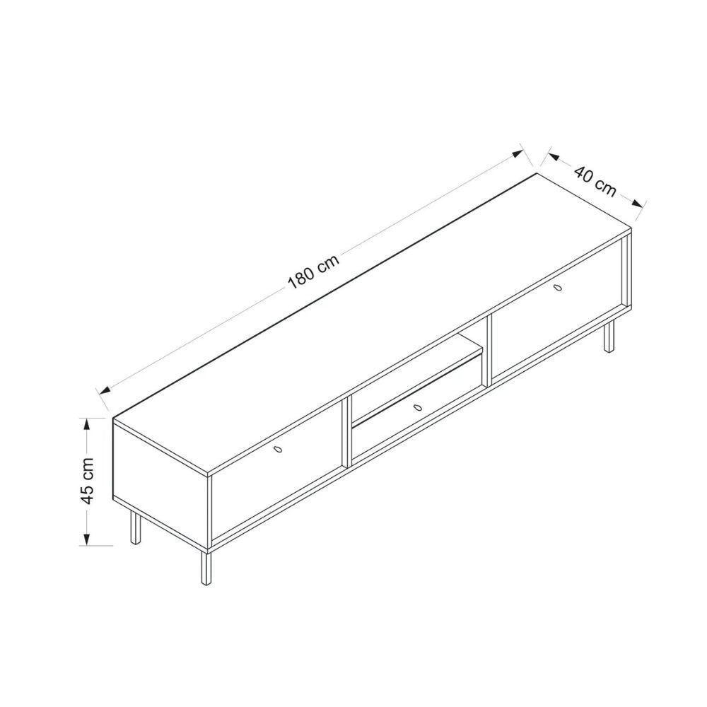 Porta TV Lida antracite e rovere 180x40x45H con 3 ante e vano a giorno