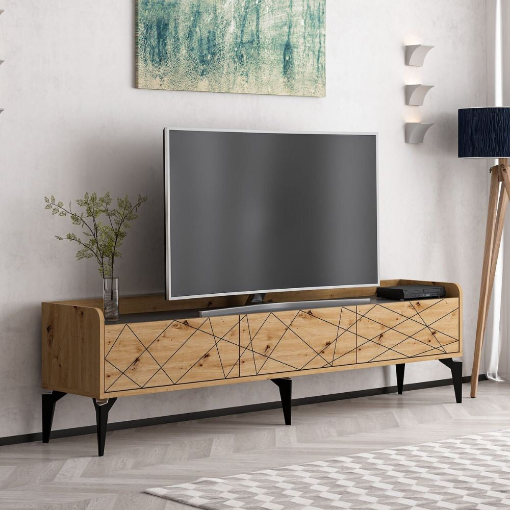 Mobile porta TV Raya rovere nodato 180x35x49H: Stile Geometrico e raffinatezza per un soggiorno di tendenza