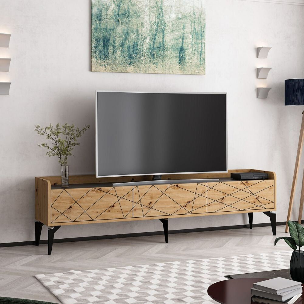 Mobile porta TV Raya rovere nodato 180x35x49H: Stile Geometrico e raffinatezza per un soggiorno di tendenza