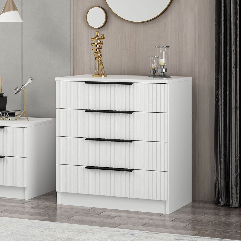 Cassettiera 4 cassetti Kale bianco effetto cannettato 72x42x77H