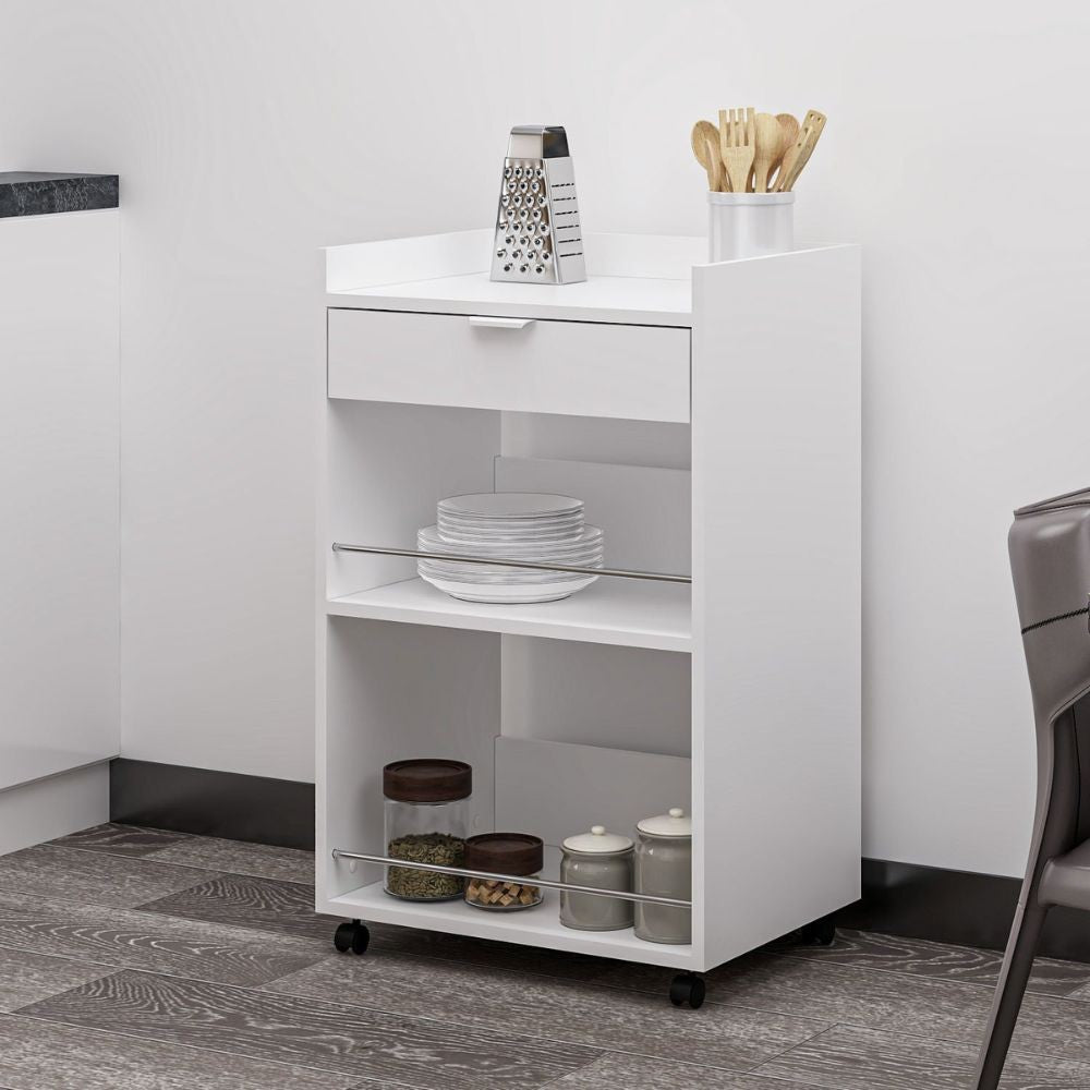 Carrello da cucina con cassetto e vani a giorno Liana bianco 60x45x95H