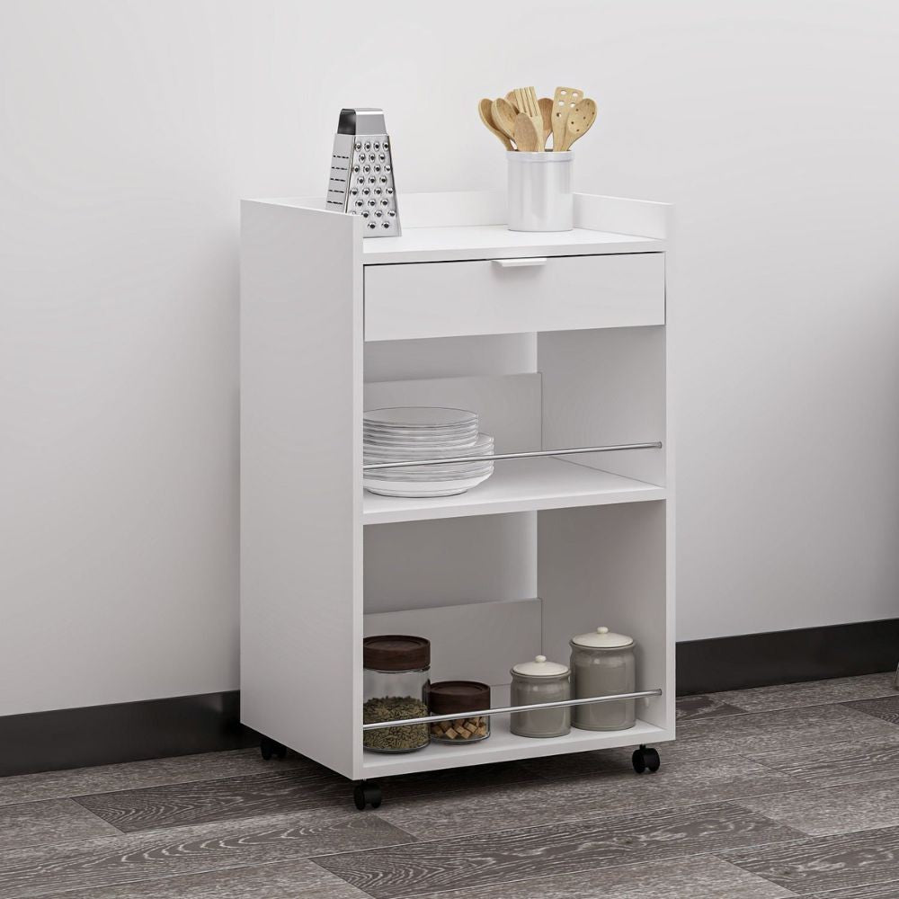 Carrello da cucina con cassetto e vani a giorno Liana bianco 60x45x95H