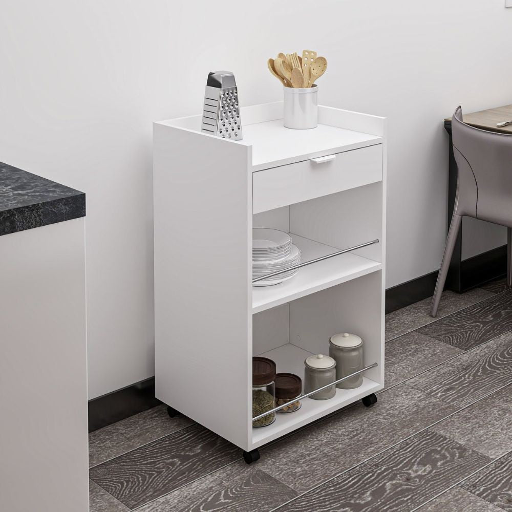 Carrello da cucina con cassetto e vani a giorno Liana bianco 60x45x95H