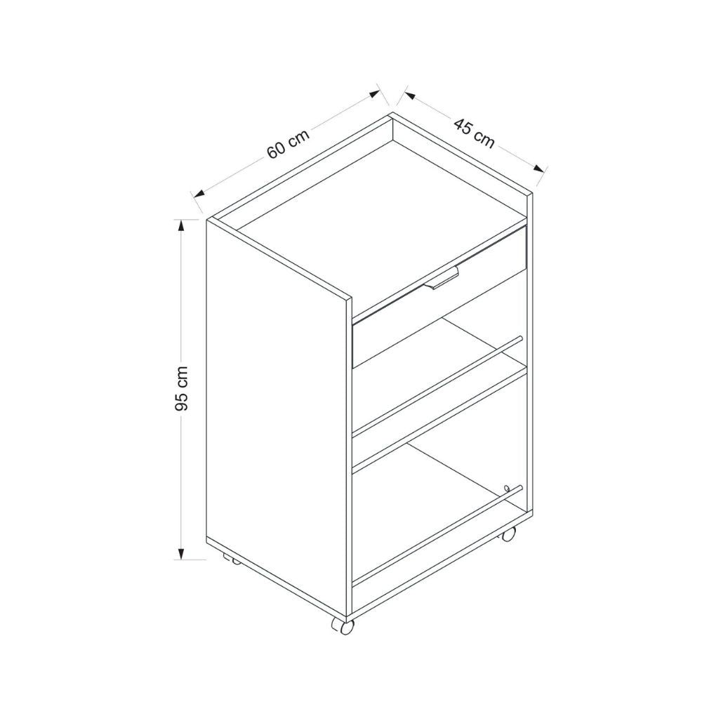 Carrello da cucina con cassetto e vani a giorno Liana bianco 60x45x95H