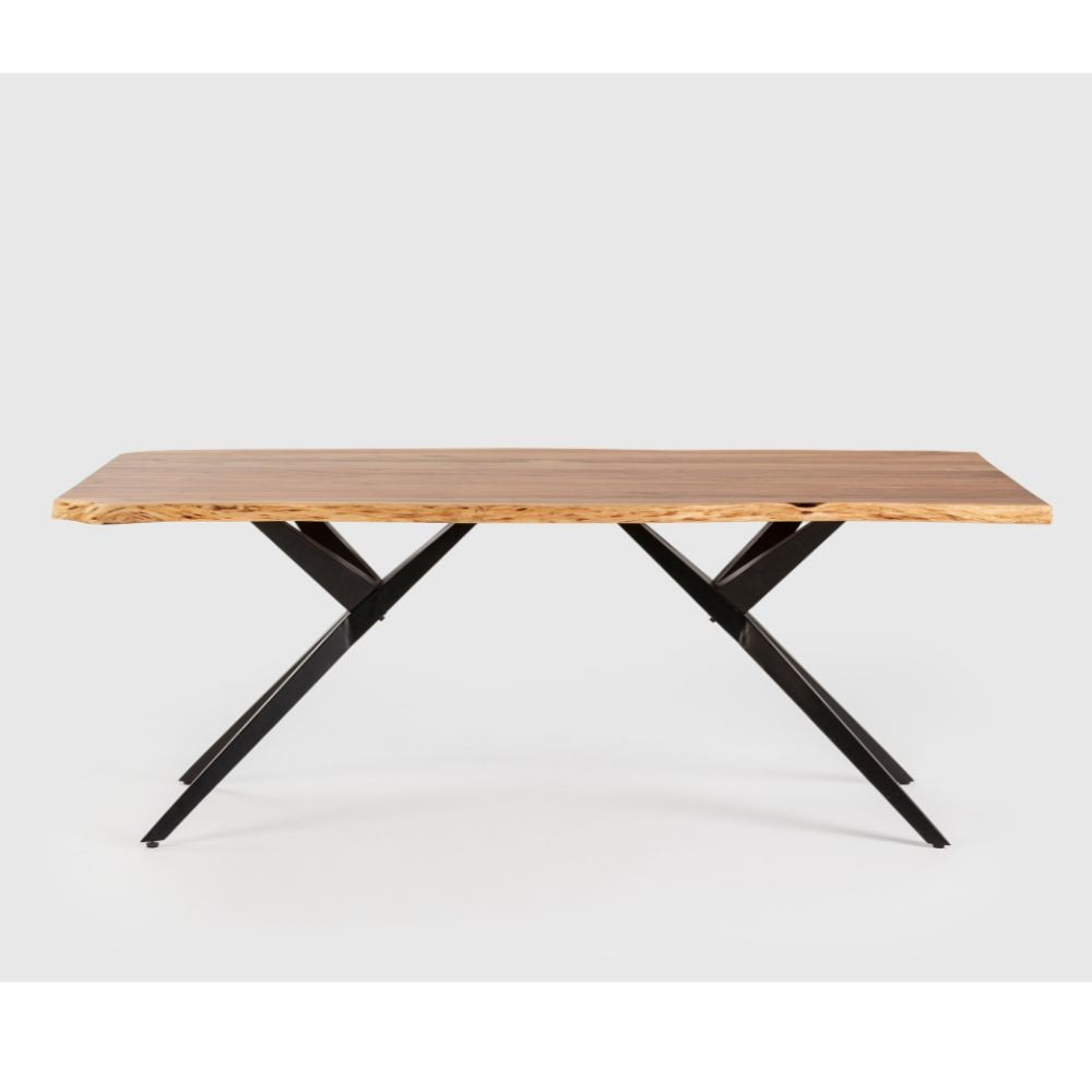 Tavolo fisso Mudri in legno di Acacia con gambe in metallo nero 200x100x75H