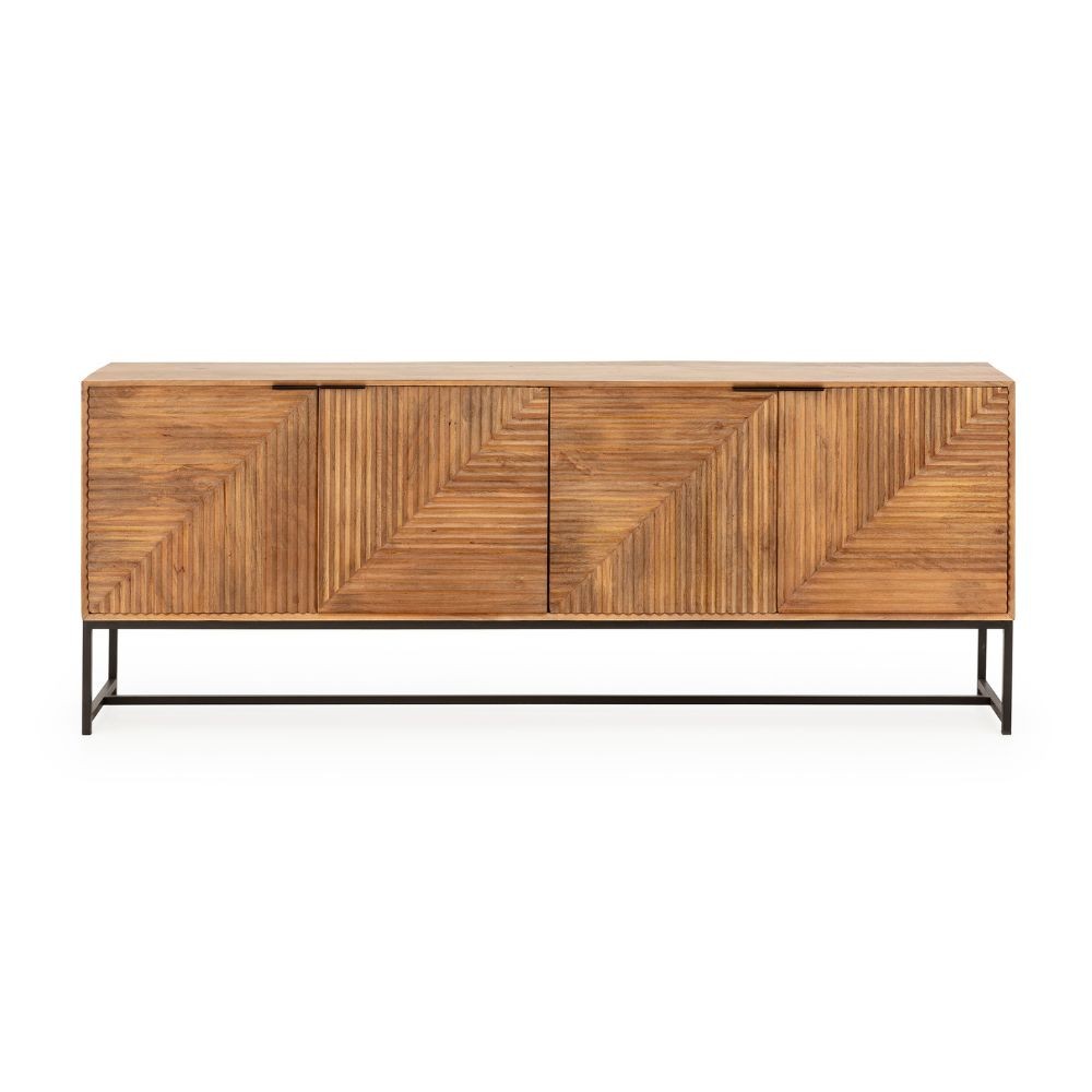 Credenza Nereida in legno massiccio di mango con gambe in metallo Nero 210x40x80H