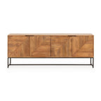 Credenza Nereida in legno massiccio di mango con gambe in metallo Nero 210x40x80H