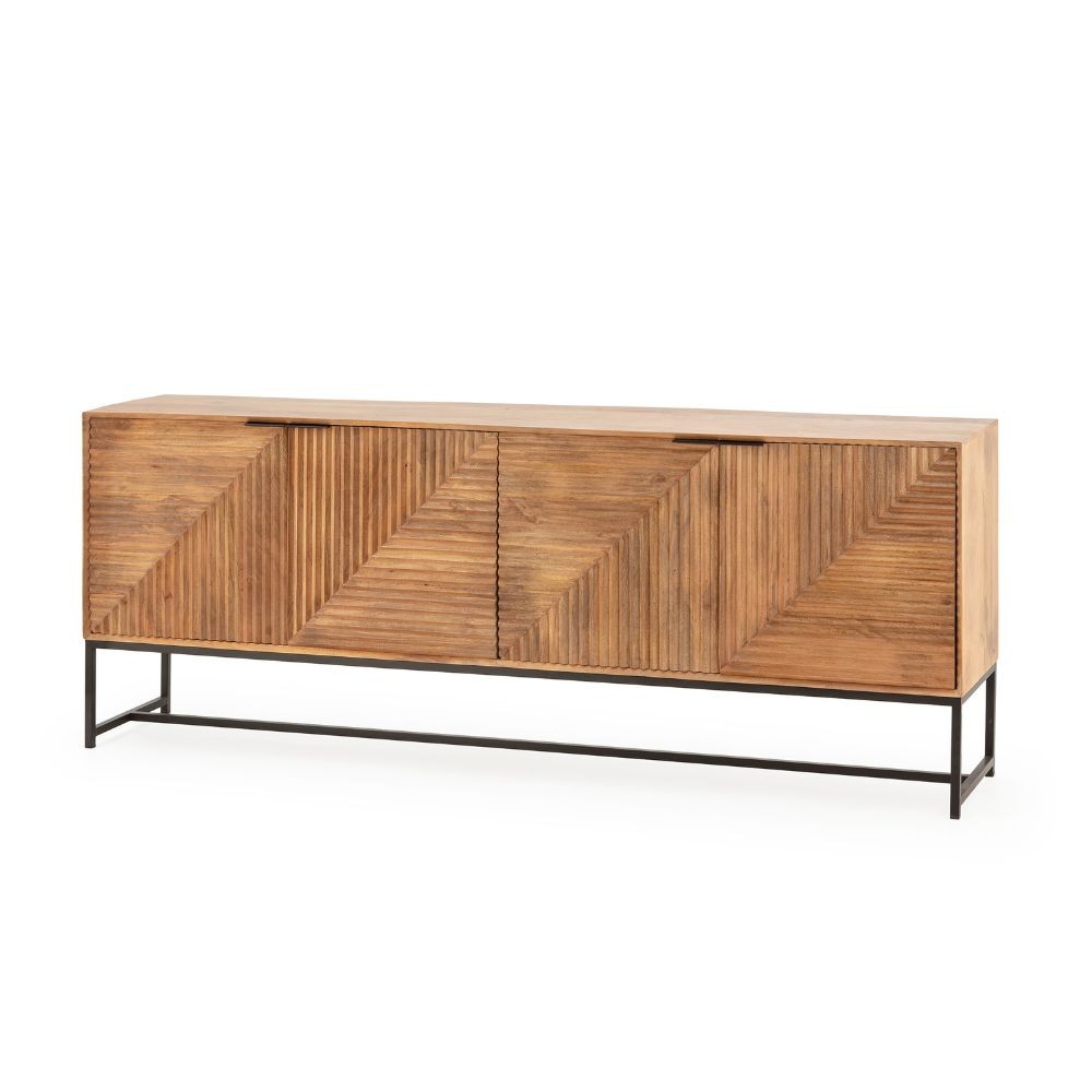Credenza Nereida in legno massiccio di mango con gambe in metallo Nero 210x40x80H