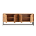 Credenza Nereida in legno massiccio di mango con gambe in metallo Nero 210x40x80H