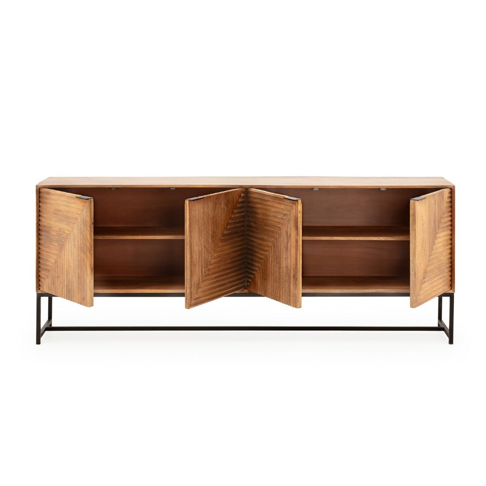 Credenza Nereida in legno massiccio di mango con gambe in metallo Nero 210x40x80H
