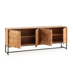 Credenza Nereida in legno massiccio di mango con gambe in metallo Nero 210x40x80H