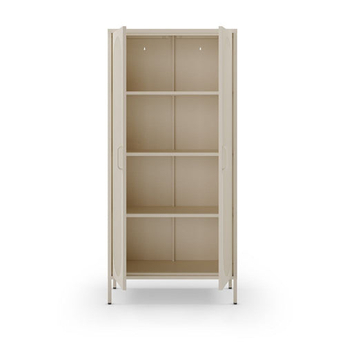 Credenza alta in metallo Diora crema con 2 ante reticolate e 3 ripiani - Design industriale, anima versatile