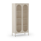 Credenza alta in metallo Diora crema con 2 ante reticolate e 3 ripiani - Design industriale, anima versatile