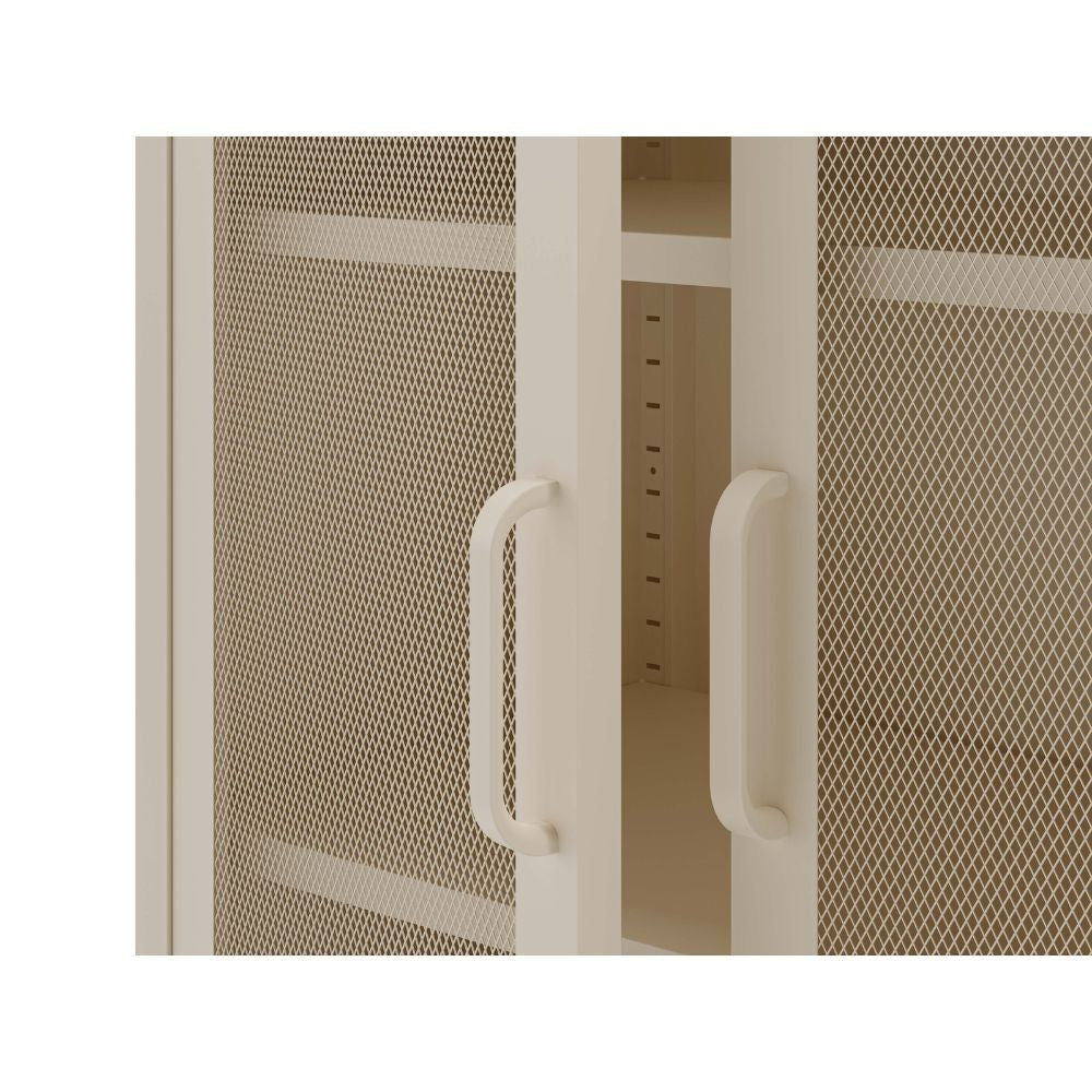Credenza alta in metallo Diora crema con 2 ante reticolate e 3 ripiani - Design industriale, anima versatile