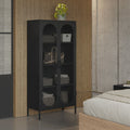 Credenza alta in metallo Diora nero con 2 ante reticolate e 3 ripiani - Design industriale, anima versatile