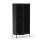 Credenza alta in metallo Diora nero con 2 ante reticolate e 3 ripiani - Design industriale, anima versatile