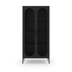Credenza alta in metallo Diora nero con 2 ante reticolate e 3 ripiani - Design industriale, anima versatile