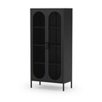 Credenza alta in metallo Diora nero con 2 ante reticolate e 3 ripiani - Design industriale, anima versatile