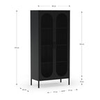 Credenza alta in metallo Diora nero con 2 ante reticolate e 3 ripiani - Design industriale, anima versatile