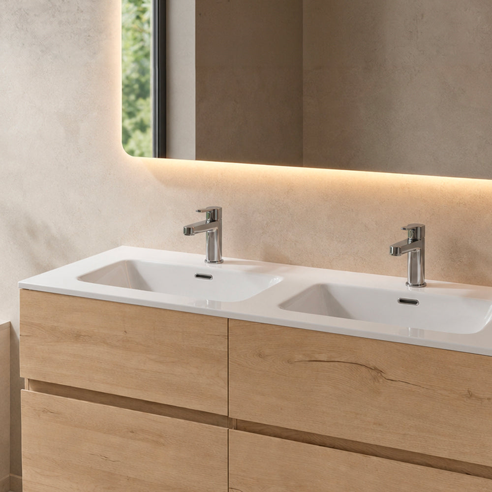 Lavabo consolle da appoggio 141x46 cm in ceramica bianco lucido LAV9140DS