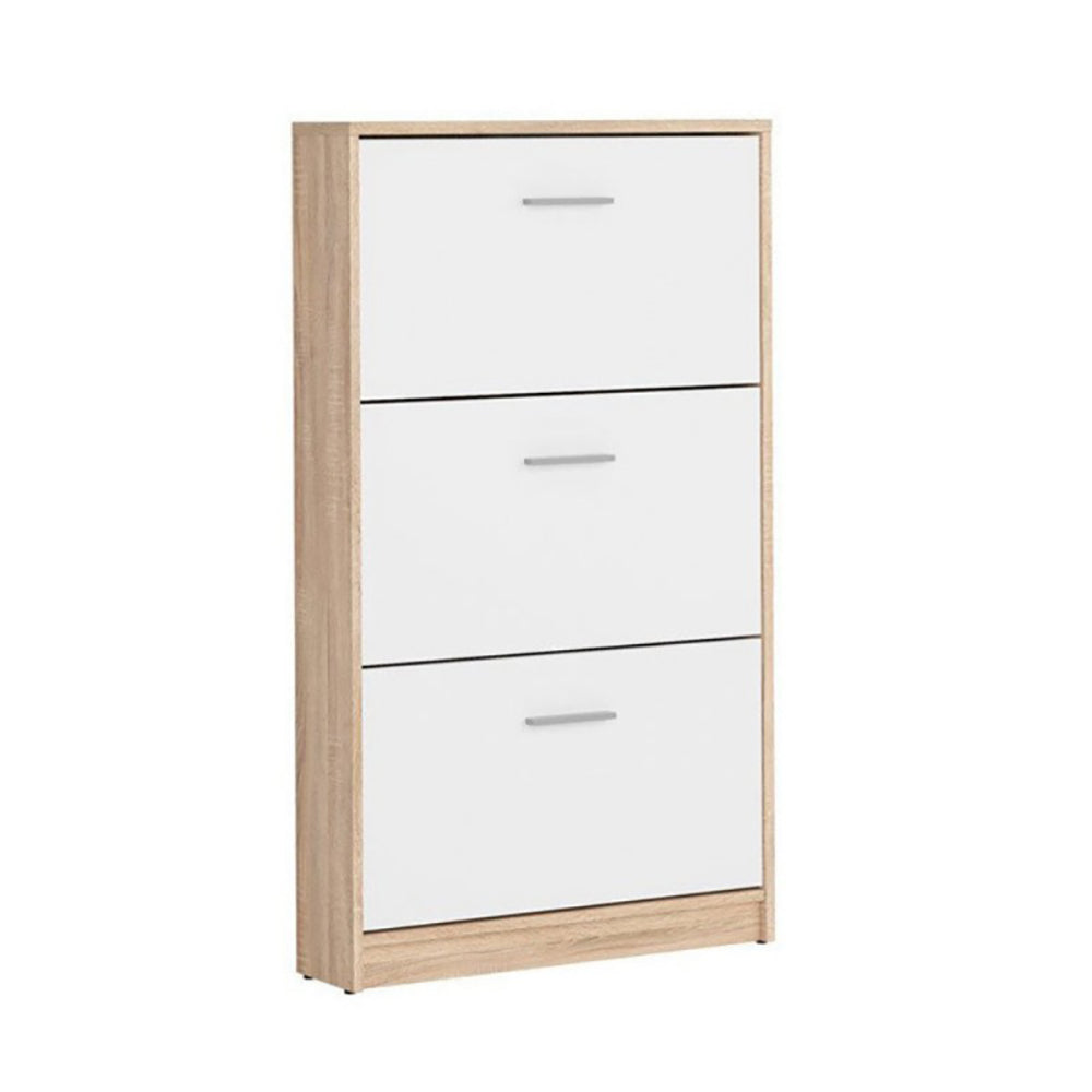 Schuhschrank 3 Klapptüren weiß und Korpus Eiche 69,5x120H cm - Nepo