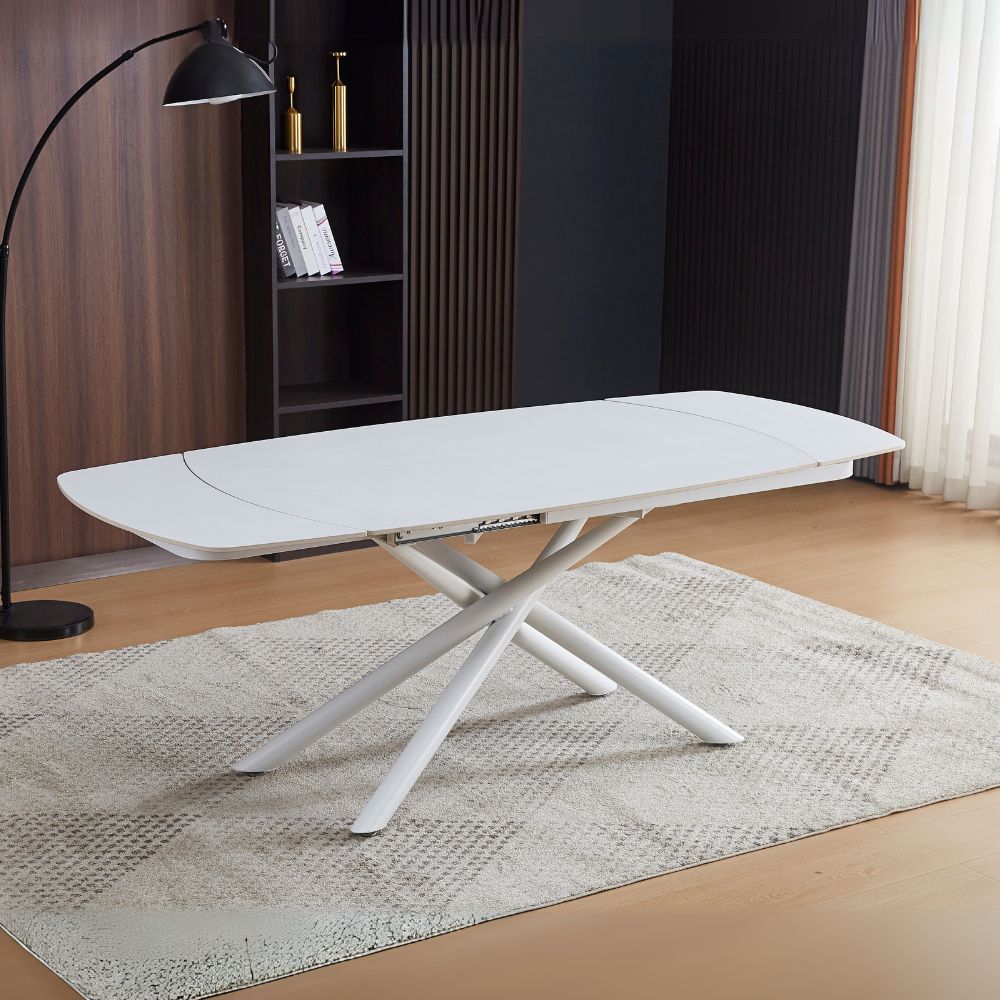 Tavolo girevole allungabile con piano in ceramica effetto marmo bianco opaco 140x90x76H cm - Denis