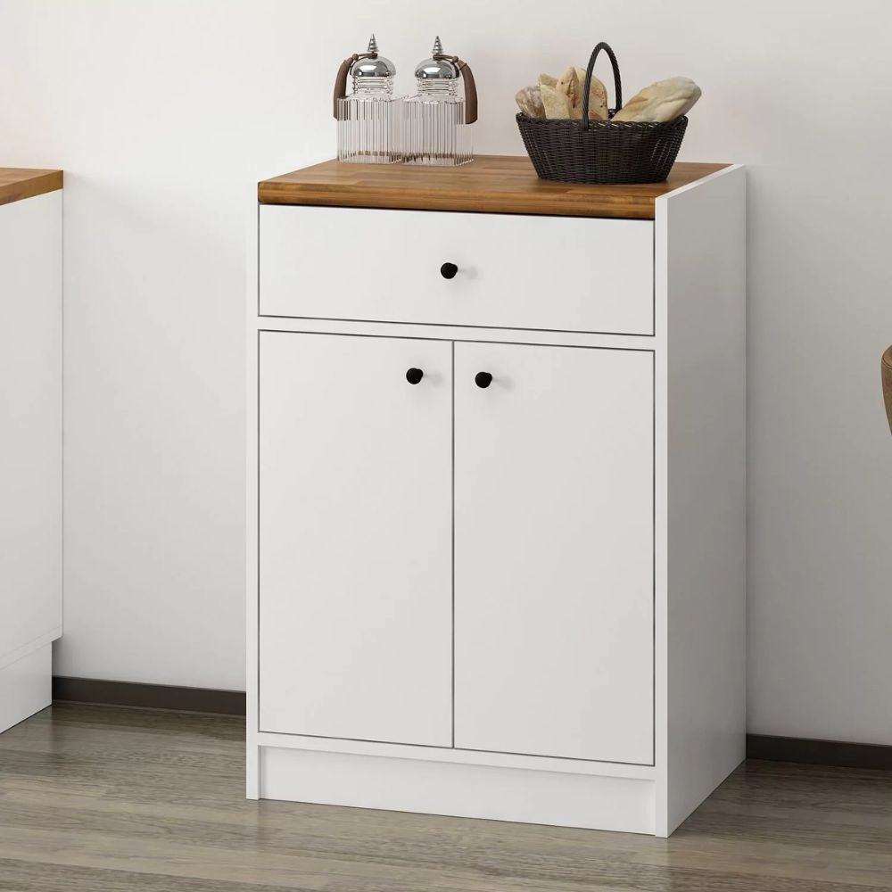 Mobile multiuso Viola con 2 ante e 1 cassetto 64x45x90H - Bianco con Top rovere scuro