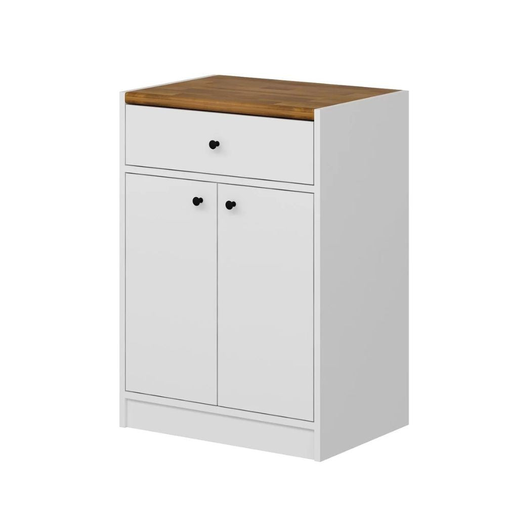 Mobile multiuso Viola con 2 ante e 1 cassetto 64x45x90H - Bianco con Top rovere scuro