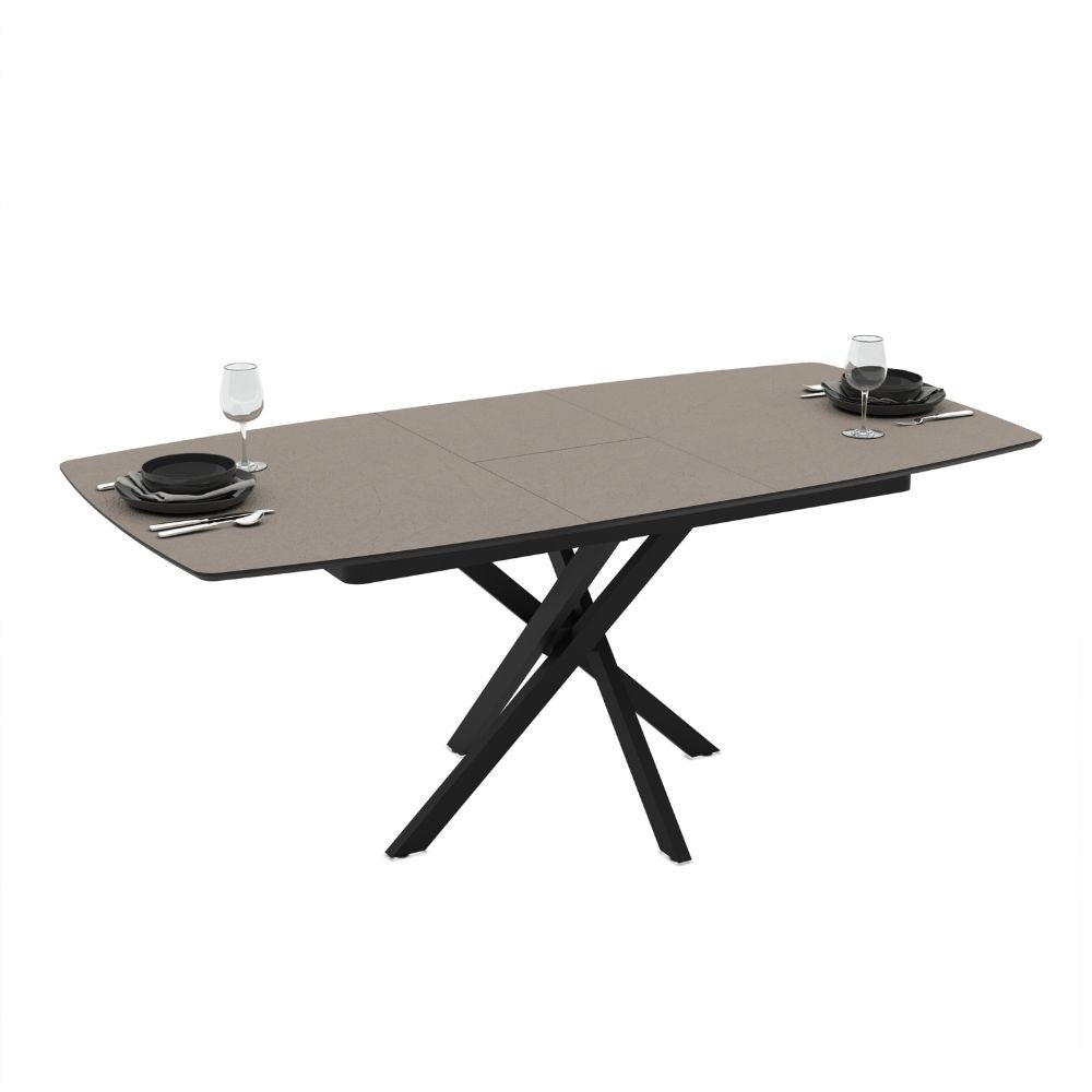 Tavolo allungabile piano grigio tortora e gambe in metallo nero Filis 145x90x76H