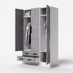 Armoire avec trois portes et deux tiroirs couleur ciment 135x210H cm