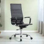 Poltrona ufficio in PVC nero con base cromata CR552H - Eleganza dirigenziale e Comfort dinamico
