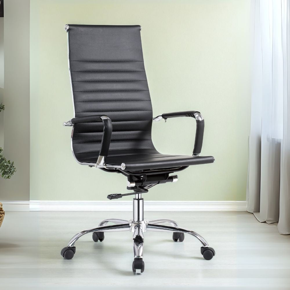 Poltrona ufficio in PVC nero con base cromata CR552H - Eleganza dirigenziale e Comfort dinamico
