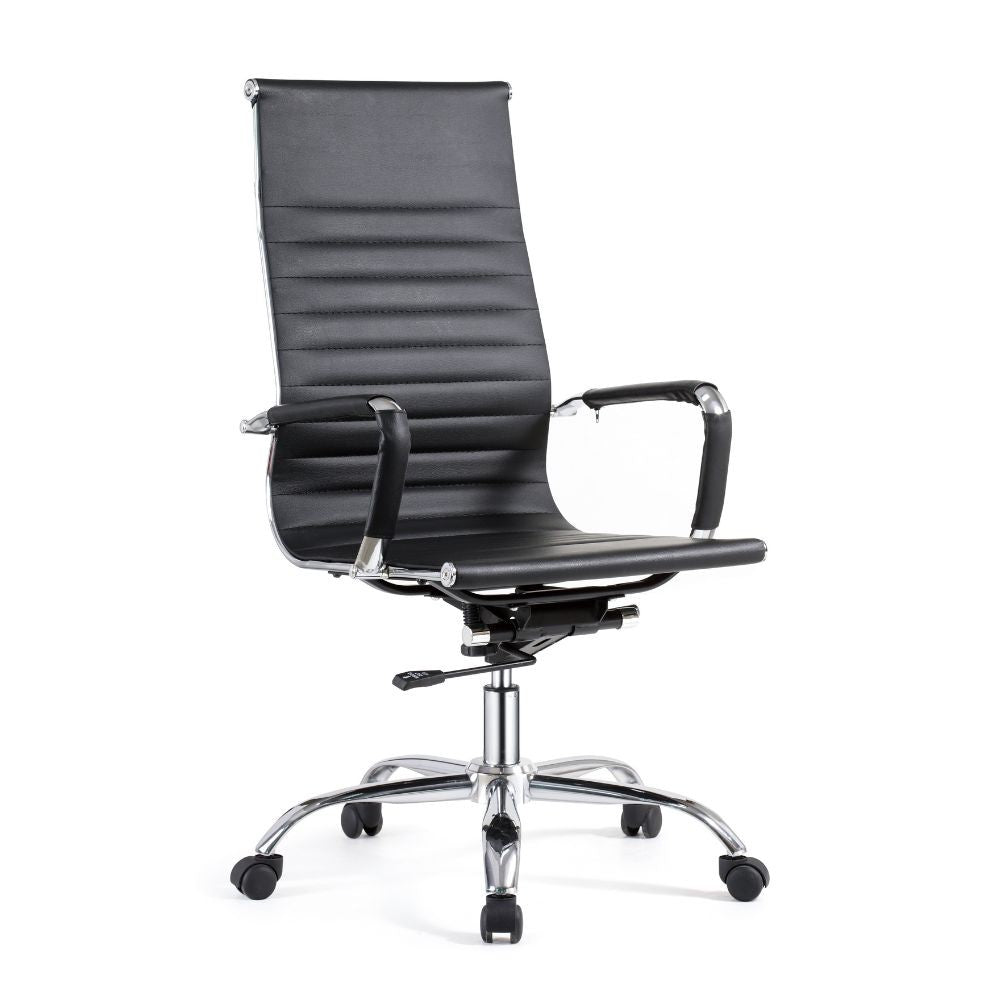 Poltrona ufficio in PVC nero con base cromata CR552H - Eleganza dirigenziale e Comfort dinamico