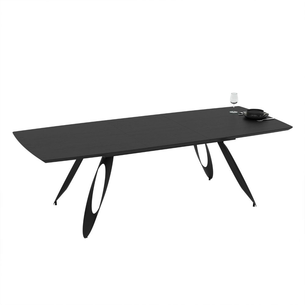 Tavolo allungabile Merkur con gambe in metallo sagomate e piano colore nero 190x103x76H