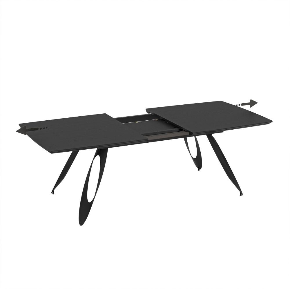 Tavolo allungabile Merkur con gambe in metallo sagomate e piano colore nero 190x103x76H
