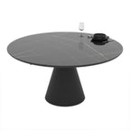 Tavolo girevole allungabile Yandan con piano effetto marmo nero lucido e base conica in metallo nero 150x94x76H