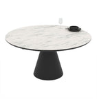 Tavolo girevole allungabile Yandan con piano effetto marmo bianco opaco e base conica in metallo nero 150x94x76H