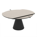 Tavolo girevole allungabile Yandan con piano colore cashmere e base conica in metallo nero 150x94x76H