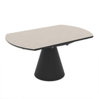 Tavolo girevole allungabile Yandan con piano colore cashmere e base conica in metallo nero 150x94x76H
