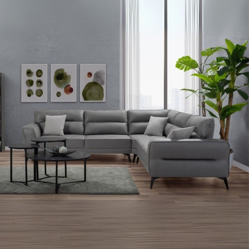 Divano angolare Sigmar tessuto grigio Prada6 con seduta traslante 300x250x100H