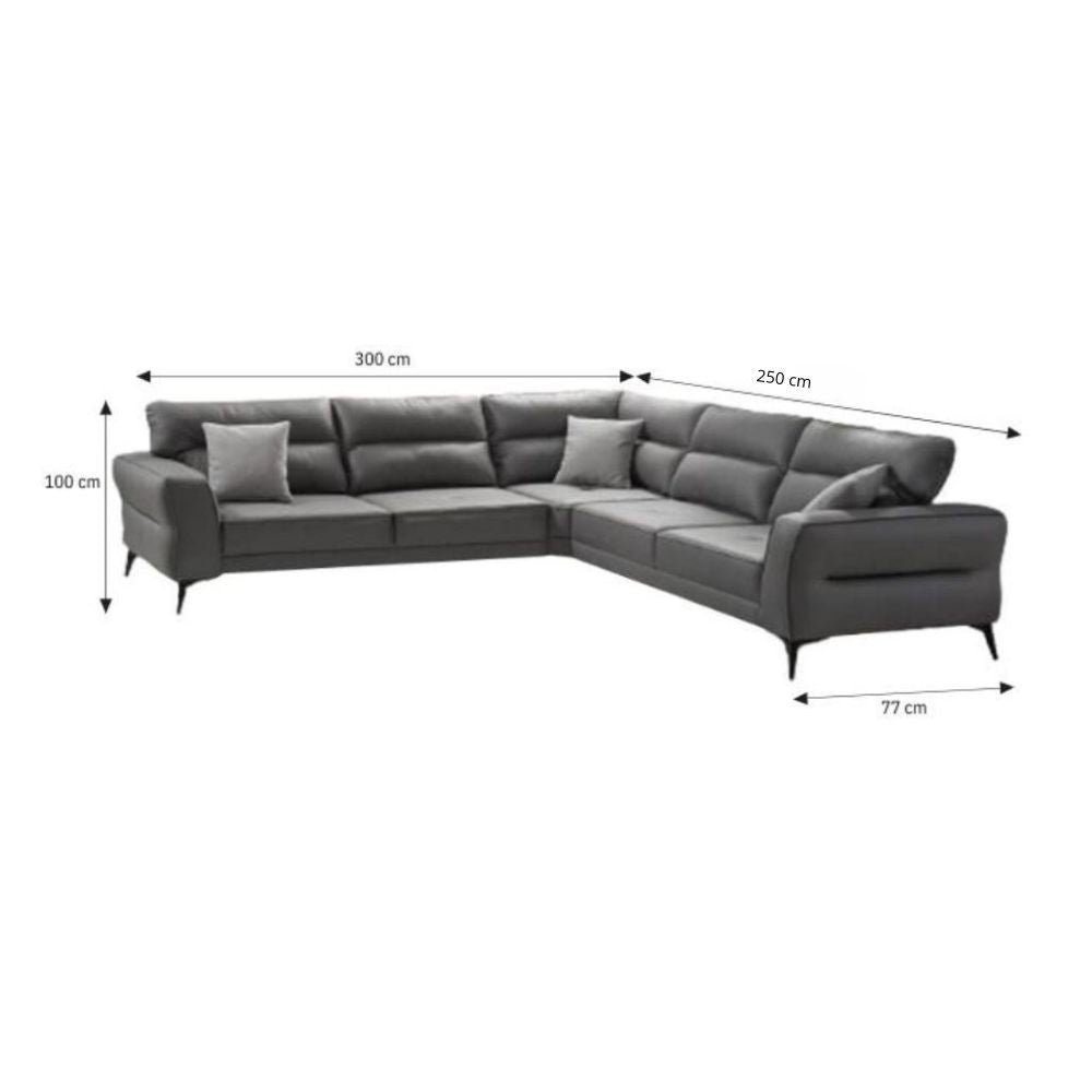 Divano angolare Sigmar tessuto grigio Prada6 con seduta traslante 300x250x100H