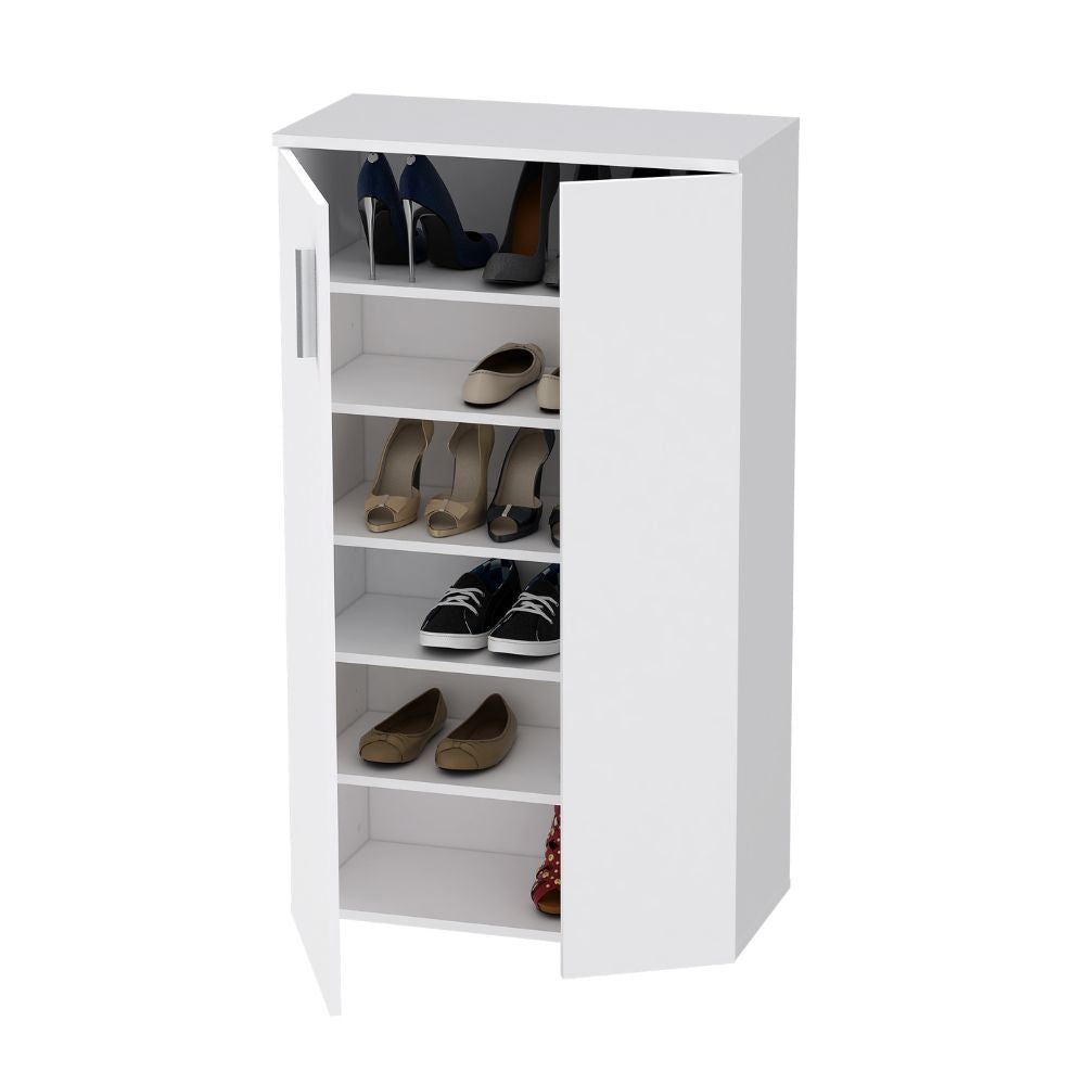 Meuble à chaussures polyvalent à 2 portes et 5 étagères couleur blanche 69x34x120H Lucio