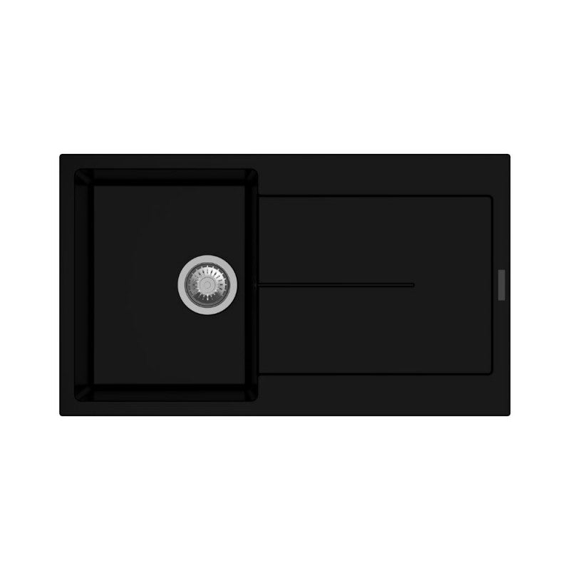Lavello 86x50 cm in quarzo reversibile a una vasca e gocciolatoio colore nero - Enigma D100