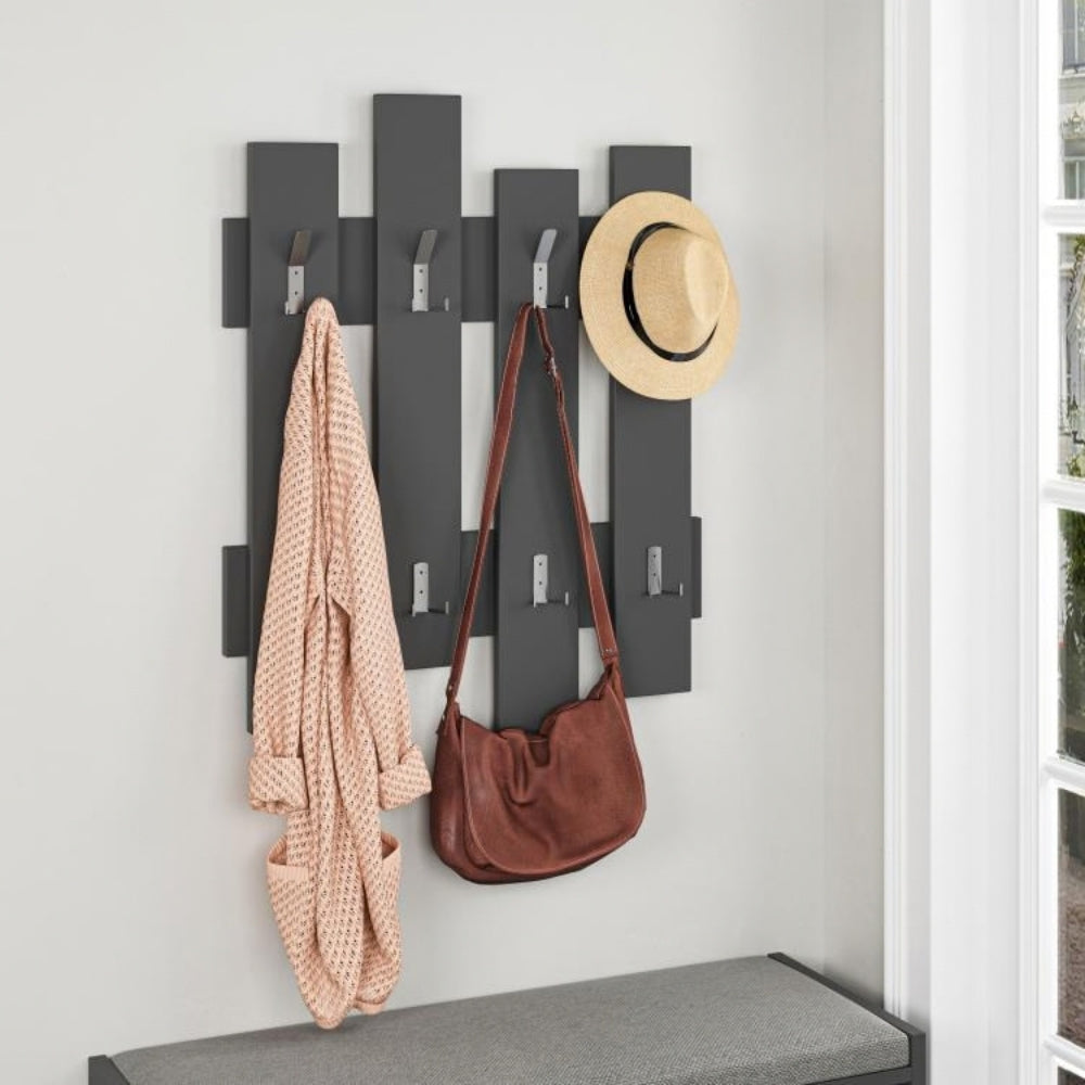 Appendiabiti a muro con 8 ganci colore antracite 64x81h cm - Wave