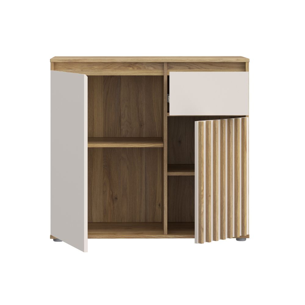 Mobile multiuso con anta cannettata e cassetto colore rovere e cashmere Neutra